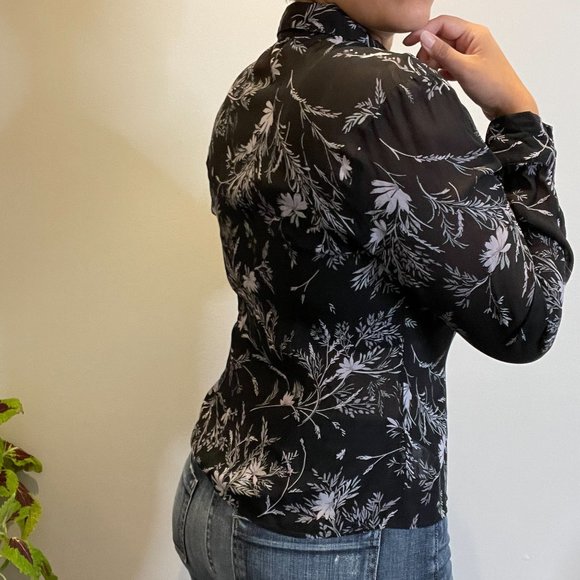 Vintage Blouse with Mauve Tropical Print -6- - Picture 2 of 8